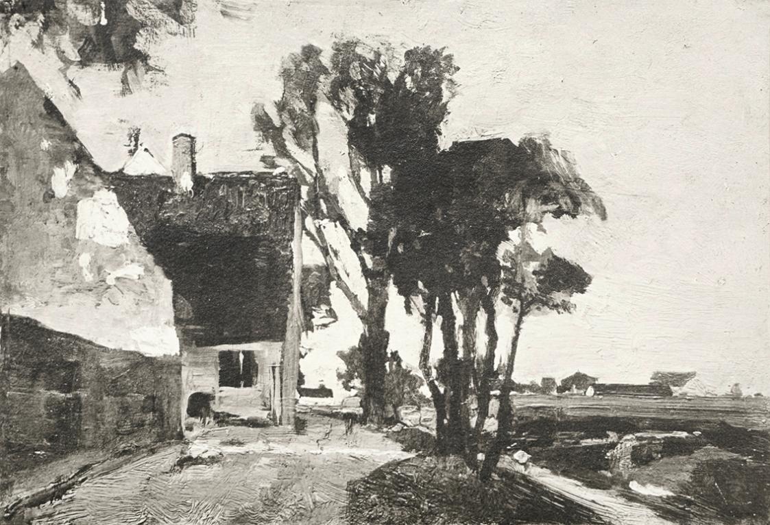 Tina Blau, Gern bei München, 1884, Öl auf Holz, 18 × 28 cm, unbekannter Verbleib