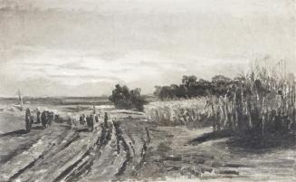 Tina Blau, Abendstimmung, um 1870, Öl auf Leinwand, unbekannter Verbleib