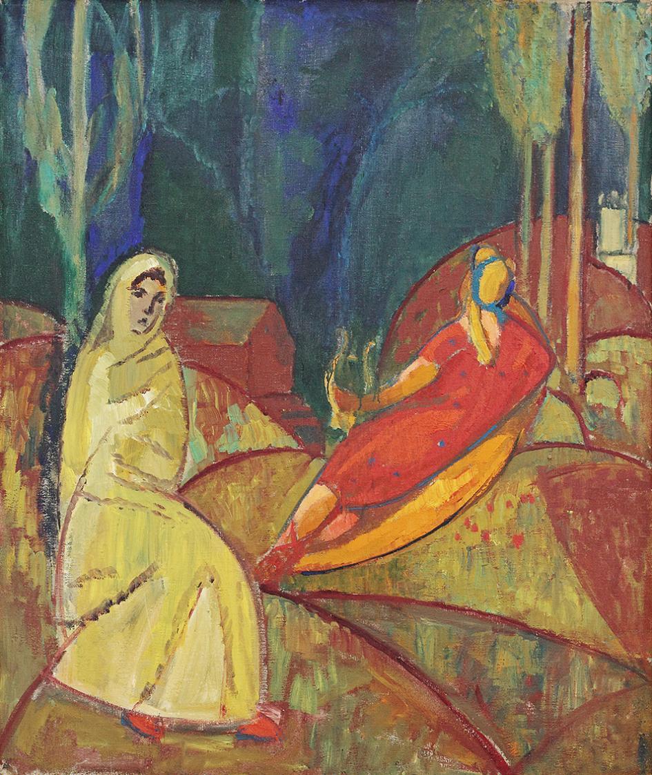 Alfred Wickenburg, Mädchen mit Lyra, um 1914, Öl auf Leinwand, 110 × 95 cm, Privatbesitz