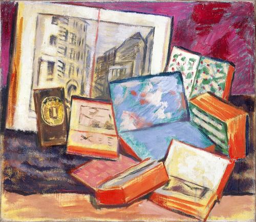 Alfred Wickenburg, Bücherstillleben III, 1937, Öl auf Leinwand, 77 × 66 cm, Privatbesitz