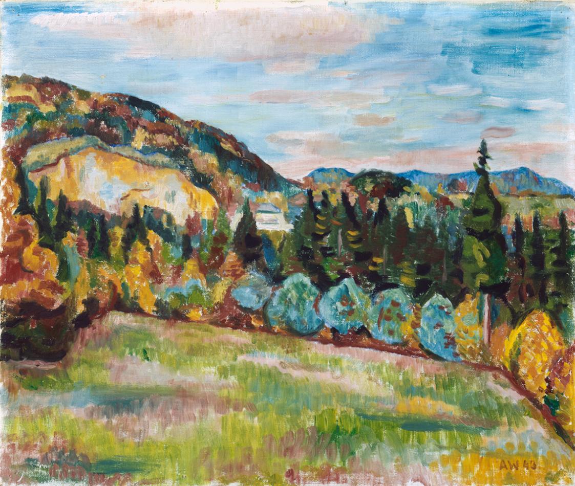 Alfred Wickenburg, Blick von Maria Trost auf den Steinbruch, 1943, Öl auf Leinwand, 52,2 × 63,5 ...