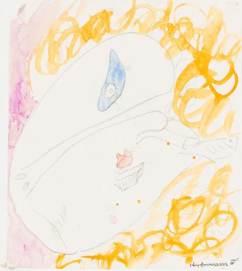 Kurt Hüpfner, Ohne Titel, 1980, Aquarell und Buntstift auf Papier, kaschiert auf Karton, 23,2 × ...