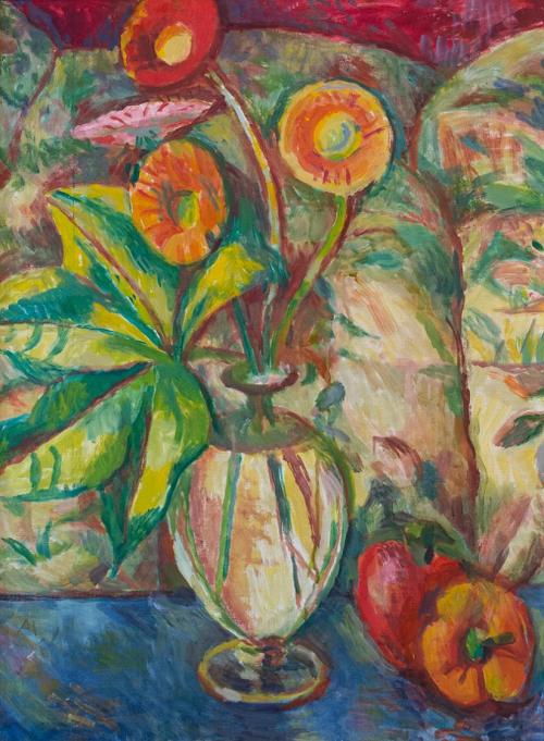 Alfred Wickenburg, Blumenstillleben mit Paprika I, um 1960, Öl auf Leinwand, 69 × 52 cm, Privat ...