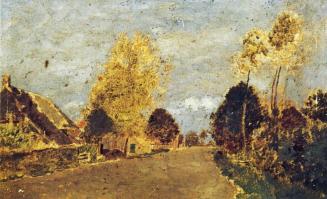 Tina Blau, Dorfstrasse, nach 1871, Öl auf Holz, 22 × 34 cm, unbekannter Verbleib