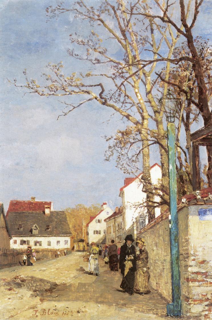 Tina Blau, Motiv aus Schwabing, 1884, Öl auf Holz, 16 × 11,4 cm, Privatbesitz