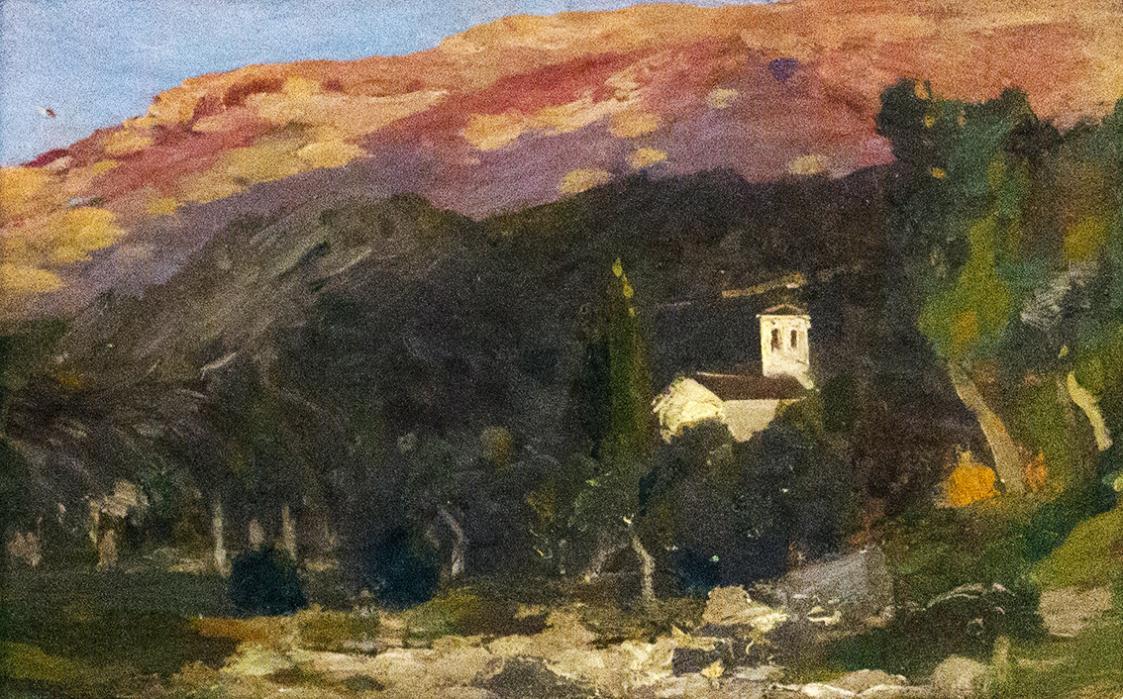 Tina Blau, Bei Malcesine, 1894, Öl auf Karton, 17,1 × 22 cm, Privatbesitz, Österreich