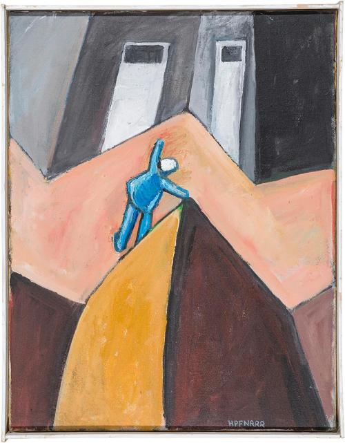 Kurt Hüpfner, Verirrter im Hinterhof, 1999, Acryl auf Leinwand, 54 × 42 cm, Privatbesitz, Wien