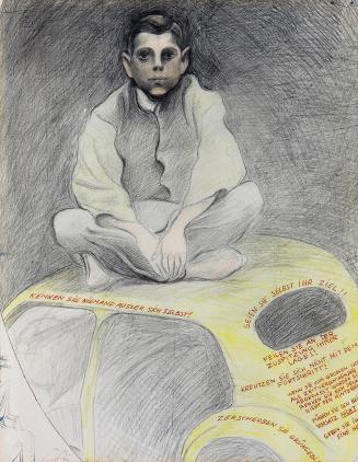 Kurt Hüpfner, Hippie, 1972, Bleistift und Buntstift auf Papier, 52 × 37 cm, Privatbesitz, Wien