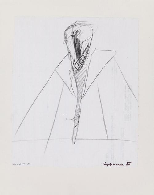 Kurt Hüpfner, Dr. fr. C.O., 1980, Schwarze Kreide auf Papier, kaschiert auf Karton, 34 × 29 cm, ...