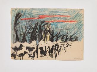 Kurt Hüpfner, Ohne Titel, 1961, Schwarze Kreide und Pastell auf Packpapier, kaschiert auf Karto ...