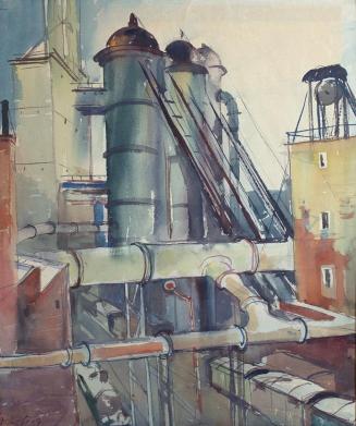 Otto Rudolf Schatz, Fabrik, 1928, Aquarell auf Papier, 47 × 39,5 cm, Privatbesitz