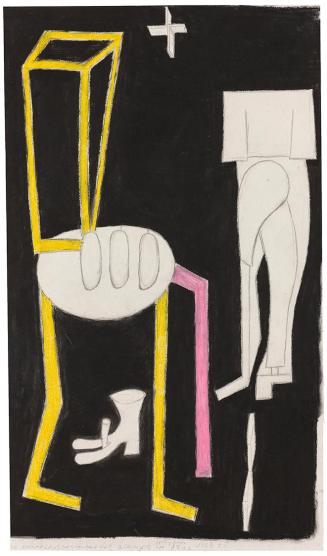 Kurt Hüpfner, Schwarz ausgeschlagenes Zimmer im Asyl, 1975, Pastell und Bleistift auf Papier, 7 ...