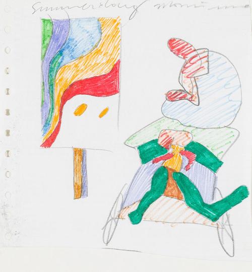 Kurt Hüpfner, Ohne Titel, um 1970, Bleistift und Filzstift auf Papier, kaschiert auf Karton, 16 ...