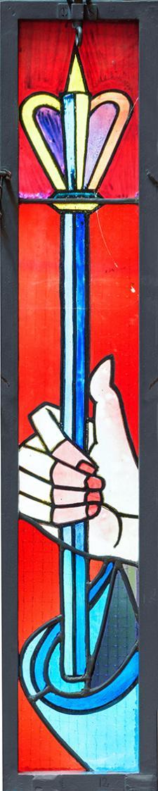 Alfred Wickenburg, Hl. Thaddäus, 1962, Bleiverglasung, 100 × 20,2 cm, St. Joseph in Greith, Pfa ...