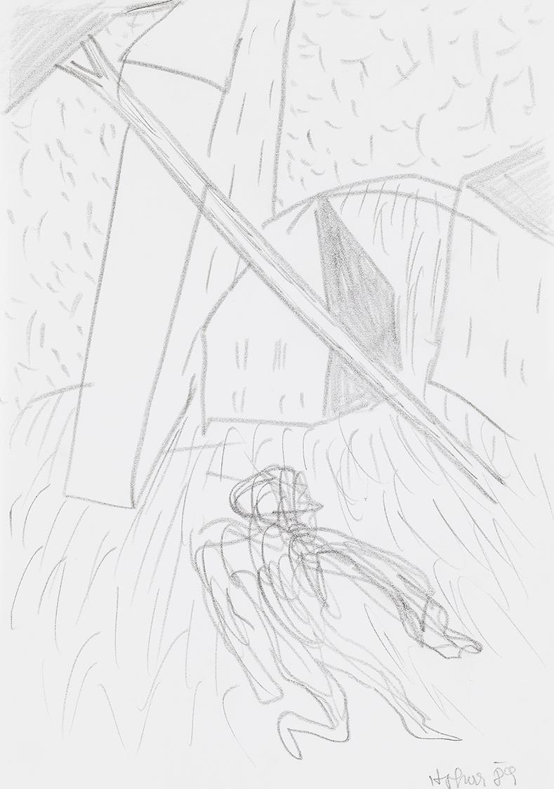Kurt Hüpfner, Ohne Titel, 1989, Bleistift auf Papier, kaschiert auf Karton, 29,7 × 21 cm, Priva ...