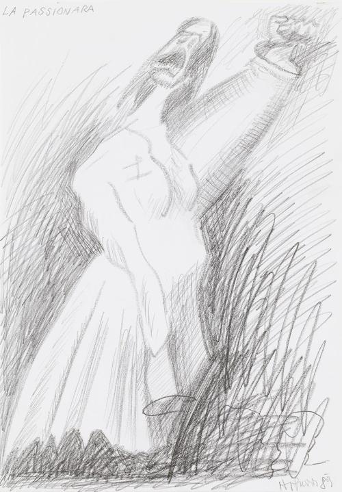Kurt Hüpfner, La Passionara, 1989, Bleistift auf Papier, kaschiert auf Karton, 29,7 × 21 cm, Pr ...