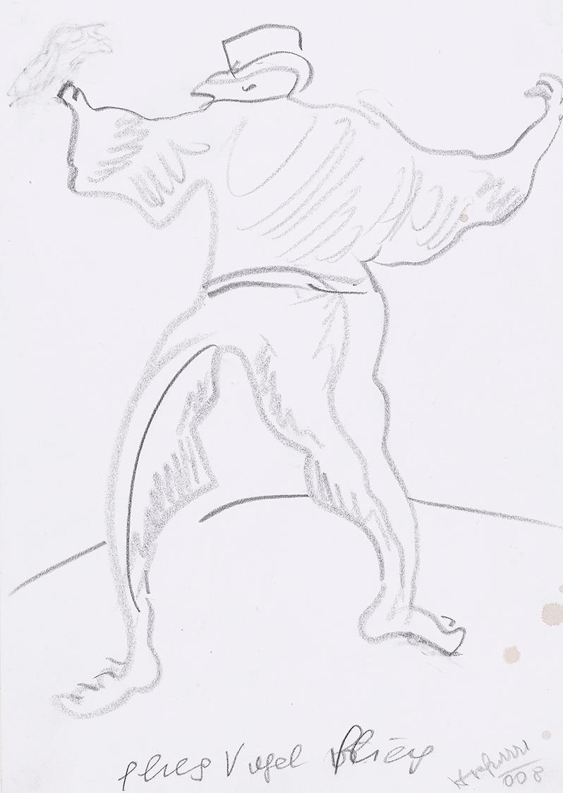 Kurt Hüpfner, Flieg Vogel flieg, 2008, Bleistift auf Papier, kaschiert auf Karton, 29,7 × 21 cm ...