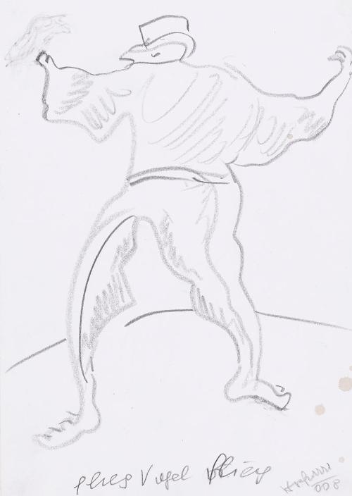 Kurt Hüpfner, Flieg Vogel flieg, 2008, Bleistift auf Papier, kaschiert auf Karton, 29,7 × 21 cm ...