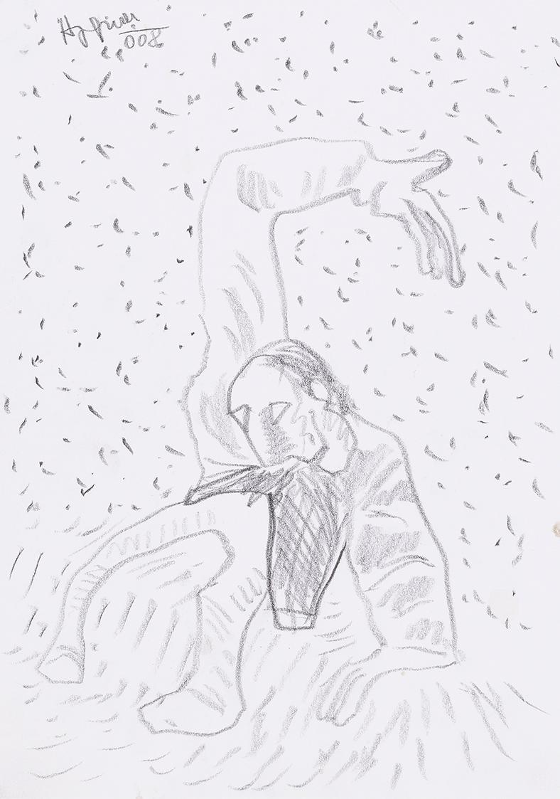 Kurt Hüpfner, Ohne Titel, 2008, Bleistift auf Papier, kaschiert auf Karton, 29,7 × 21 cm, Priva ...