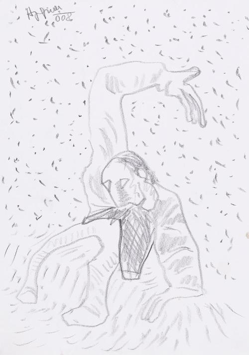 Kurt Hüpfner, Ohne Titel, 2008, Bleistift auf Papier, kaschiert auf Karton, 29,7 × 21 cm, Priva ...