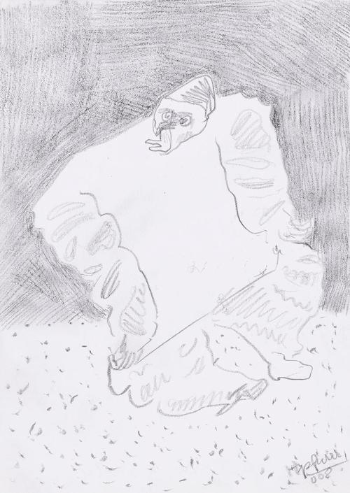 Kurt Hüpfner, Ohne Titel, 2008, Bleistift und schwarze Kreide auf Papier, kaschiert auf Karton, ...