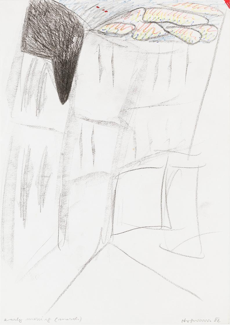 Kurt Hüpfner, early morning (march), 1982, Bleistift und Buntstift auf Papier, kaschiert auf Ka ...
